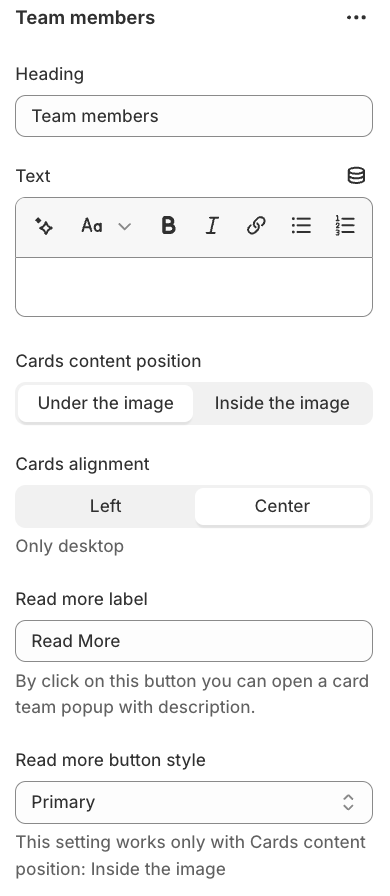team members general settings
